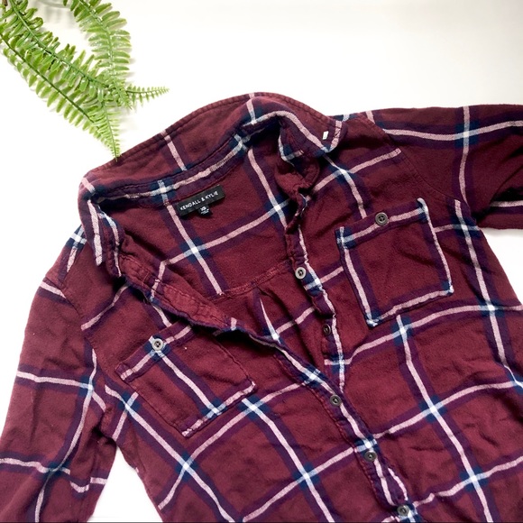 Kendall & Kylie Tops - Kendall & Kylie Burgundy Flannel